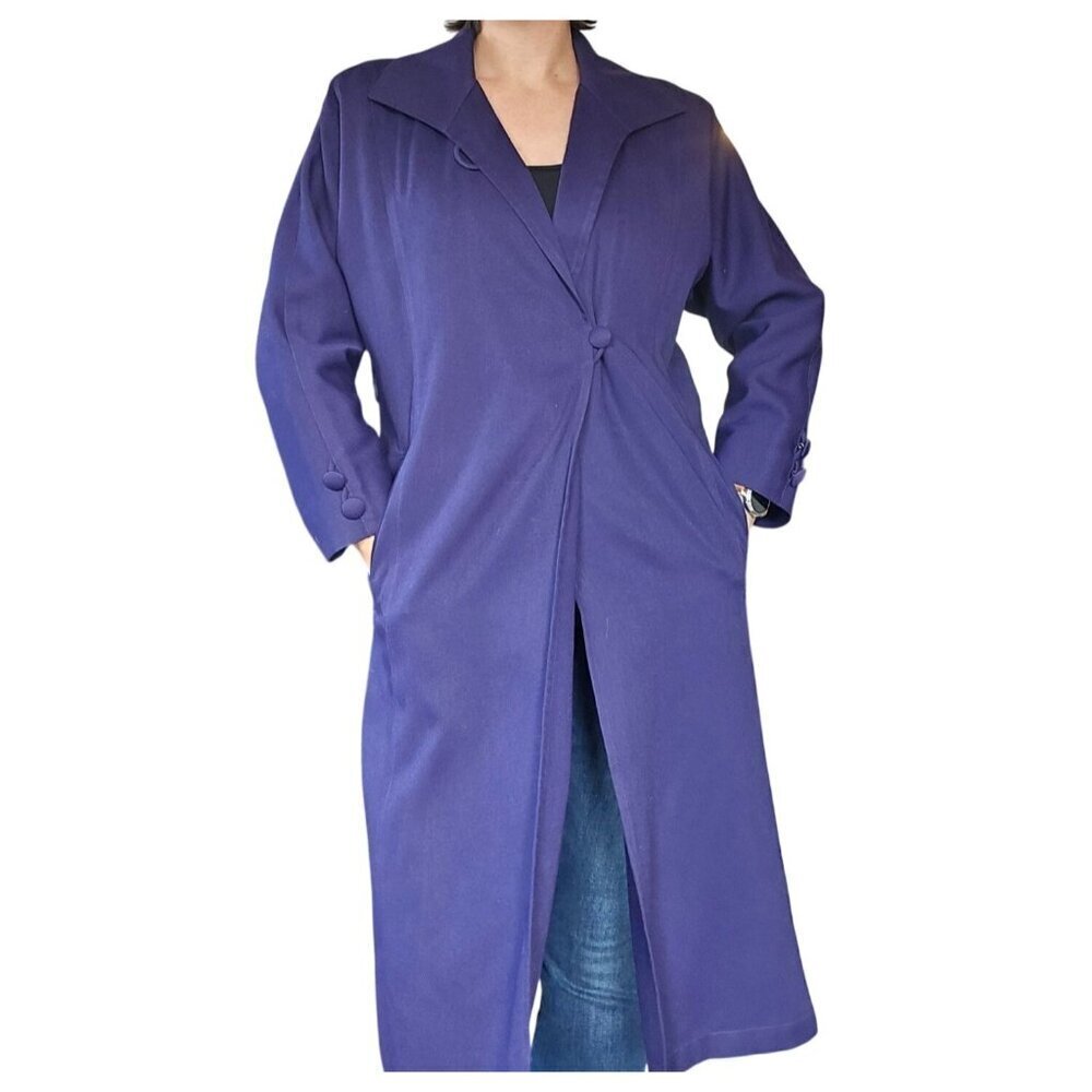 Vintage London Fog Plum Purple Winter Trench Coat Women's 8 Petite Minimalist - Picture 2 of 12